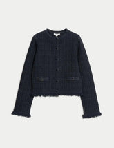 Marks and Spencer Cotton Rich Knitted Crew Neck Fringe Cardigan  Adomoo